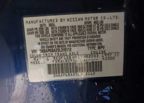 2025 Nissan Kicks S Fwd z USA, uszkodzony, nr VIN 3N8AP6BA2SL315112